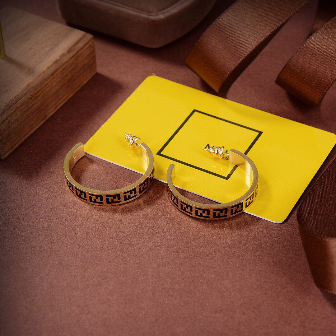 FENDI FOREVER FF BLACK GOLD EARRINGS