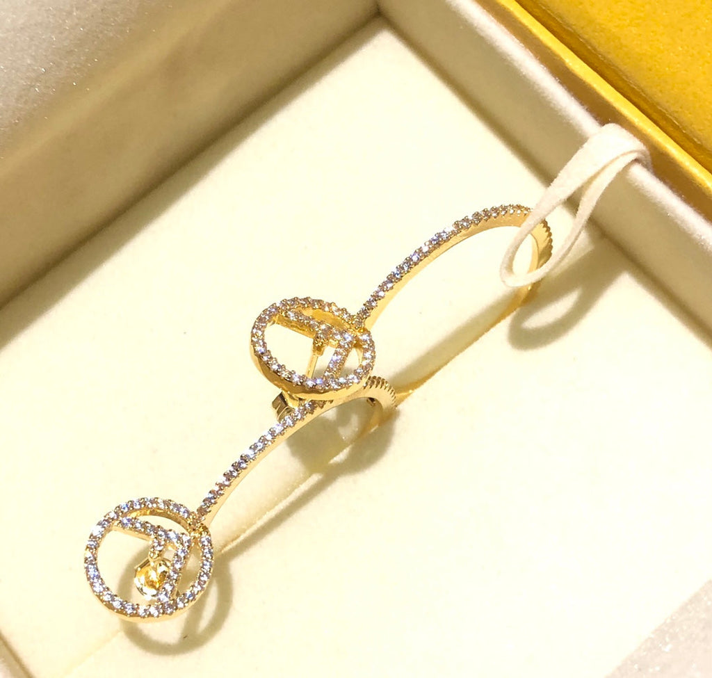 FENDI F STUD EARRINGS GOLD FULL DIAMOND