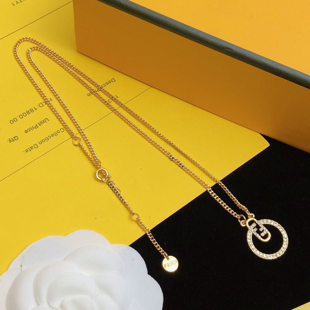 FENDI F LOGO GOLD DIAMOND NECKLACE