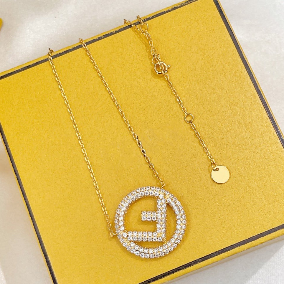 FENDI F LOGO NECKLACE GOLD FULL DIAMOND