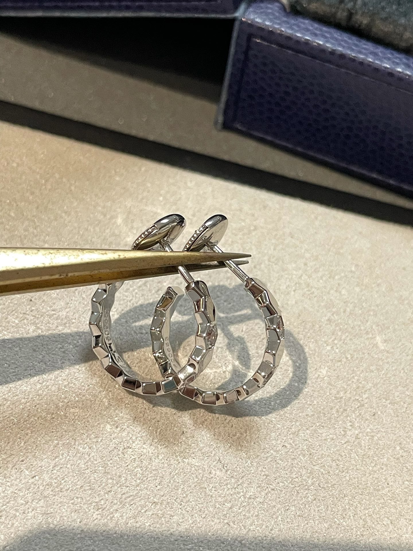 CHAUMET HONEE SILVER DIAMOND HOOP EARRINGS