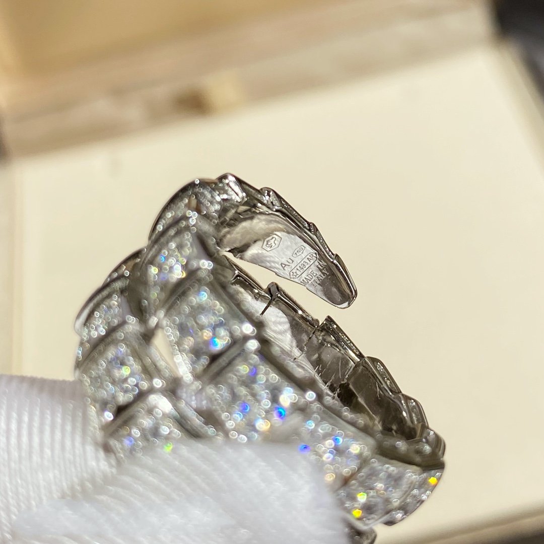 BVLGARI SERPENTI DOUBLE RING SILVER DIAMOND PAVED