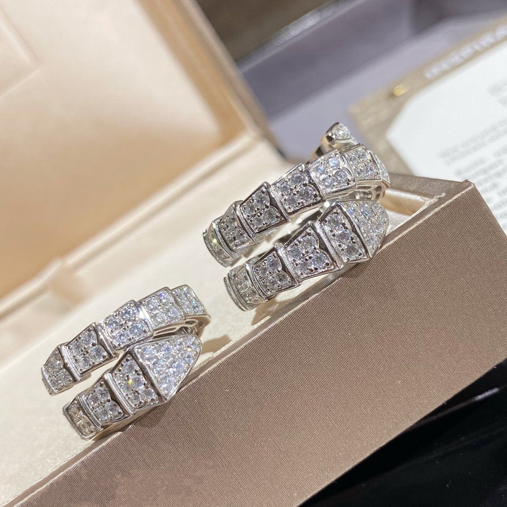 BVLGARI SERPENTI DOUBLE RING SILVER DIAMOND PAVED