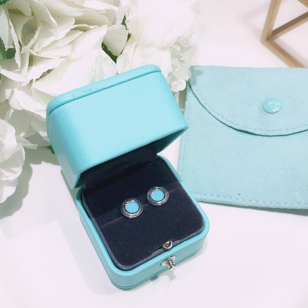 TIFFANY TURQUOISE CIRCLE WHITE GOLD EARRINGS