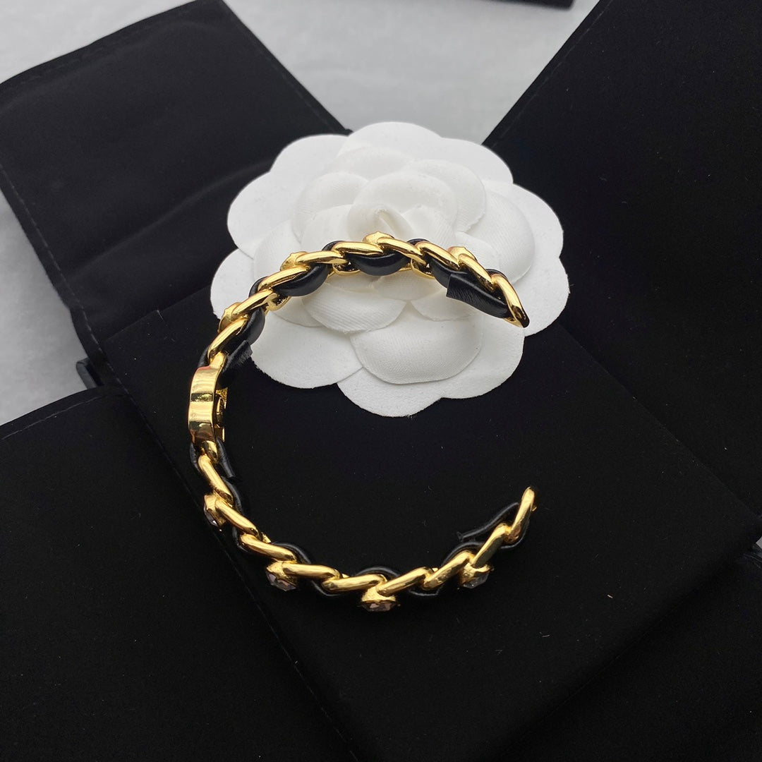 Chanel Black Rope Gold Diamond Bracelet
