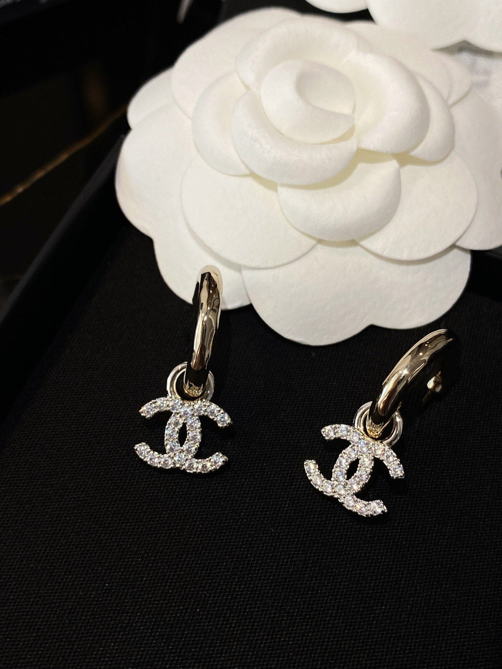 Chanel Double C Gold Diamond Earrings
