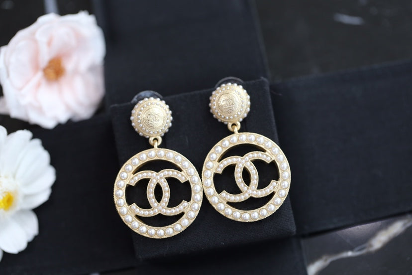 Chanel Double C Pearl Gold Earrings