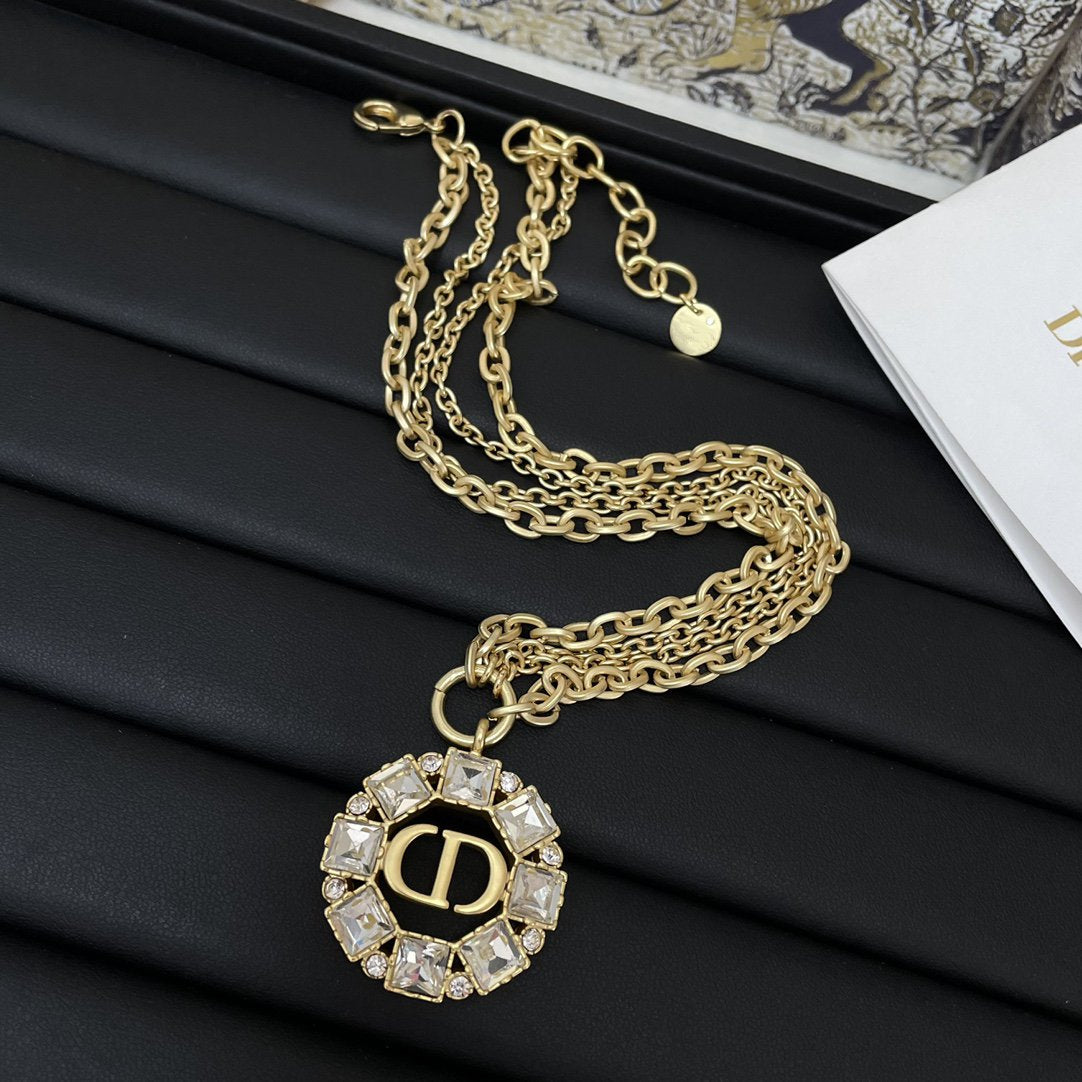 DIOR PETIT CD NECKLACE GOLD-FINISH METAL WITH WHITE AND SILVER