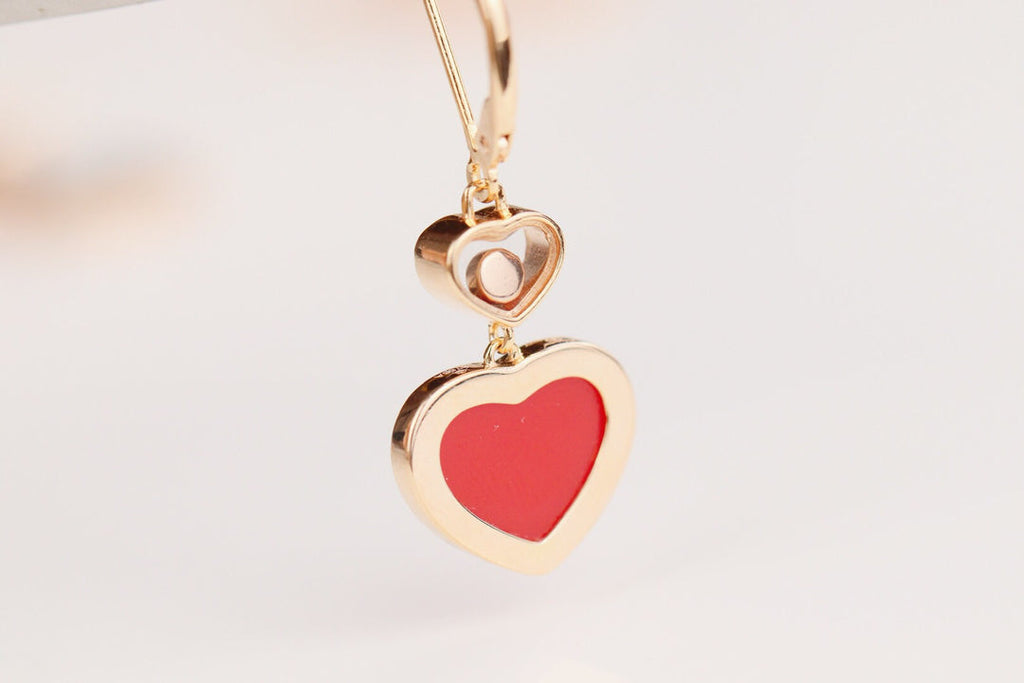 CHOPARD HAPPY HEART EARRINGS CARNELIAN PINK GOLD DIAMOND