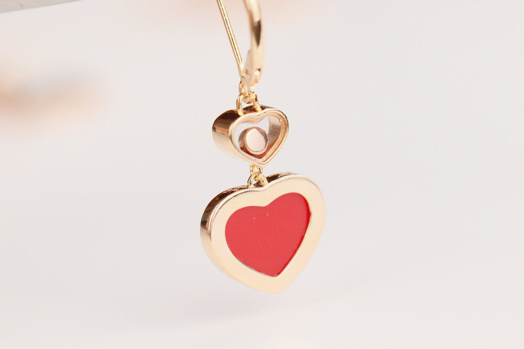 CHOPARD HAPPY HEART EARRINGS CARNELIAN PINK GOLD DIAMOND