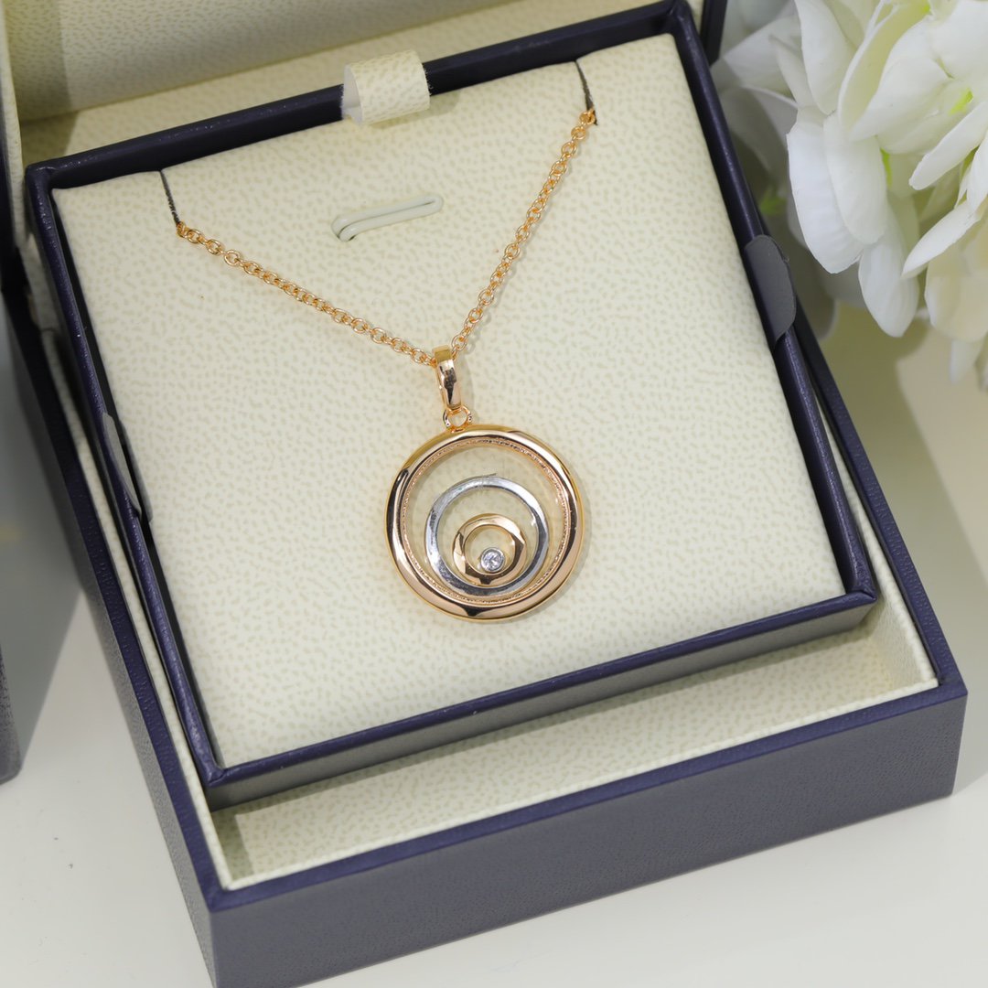 CHOPARD HAPPY HEART NECKLACE TRIPLE RING PINK GOLD 1 DIAMOND