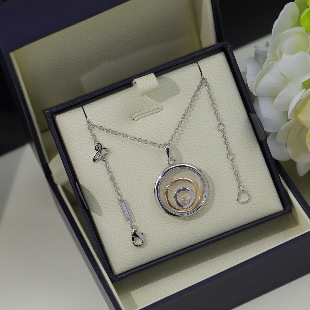 CHOPARD HAPPY HEART NECKLACE TRIPLE RING SILVER 1 DIAMOND