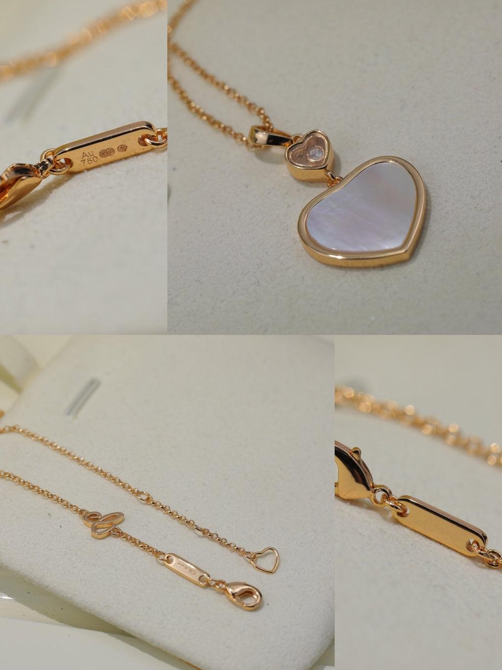 CHOPARD HAPPY HEART WHITE MOP NECKLACE PINK GOLD DIAMOND