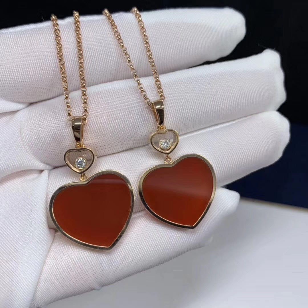CHOPARD HAPPY HEART CARNELIAN NECKLACE PINK GOLD DIAMOND