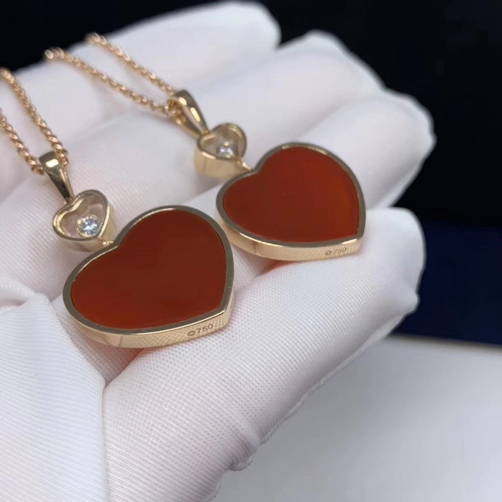 CHOPARD HAPPY HEART CARNELIAN NECKLACE PINK GOLD DIAMOND