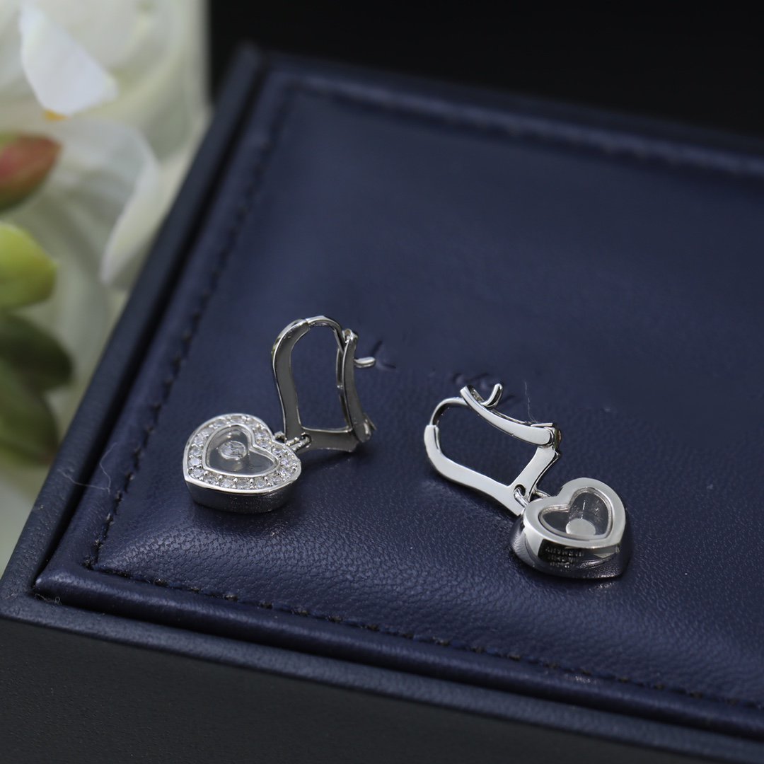 CHOPARD HAPPY HEART SILVER EARRINGS DIAMOND