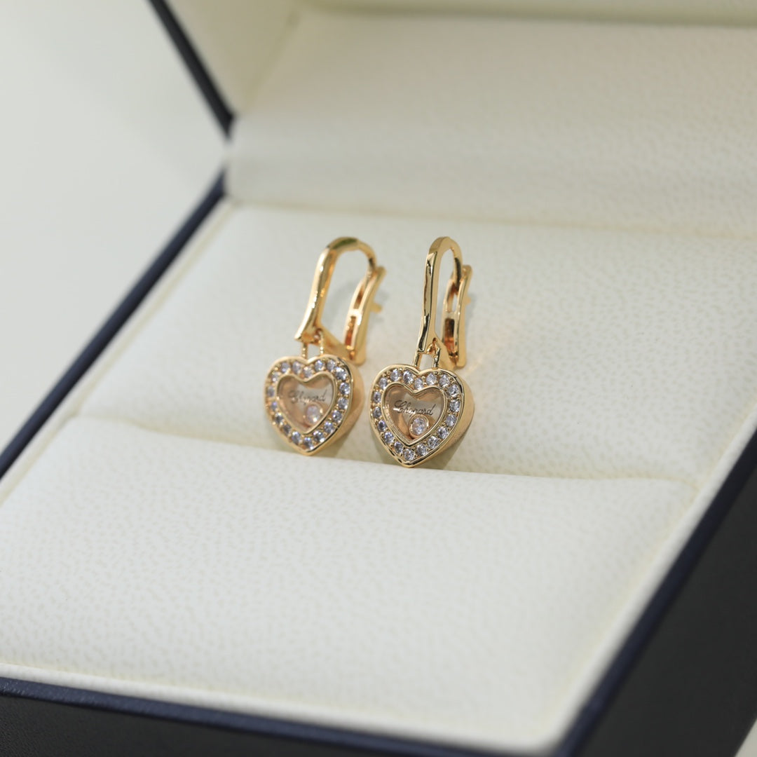 CHOPARD HAPPY HEART PINK GOLD EARRINGS DIAMOND