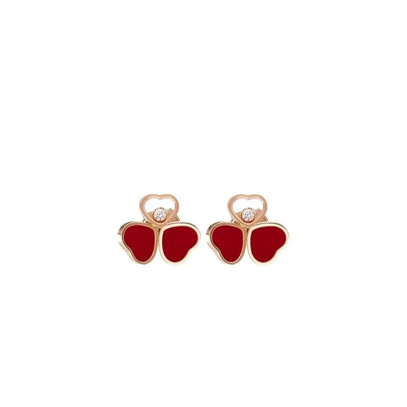 CHOPARD HAPPY HEART CARNELIAN EARRINGS PINK GOLD DIAMOND
