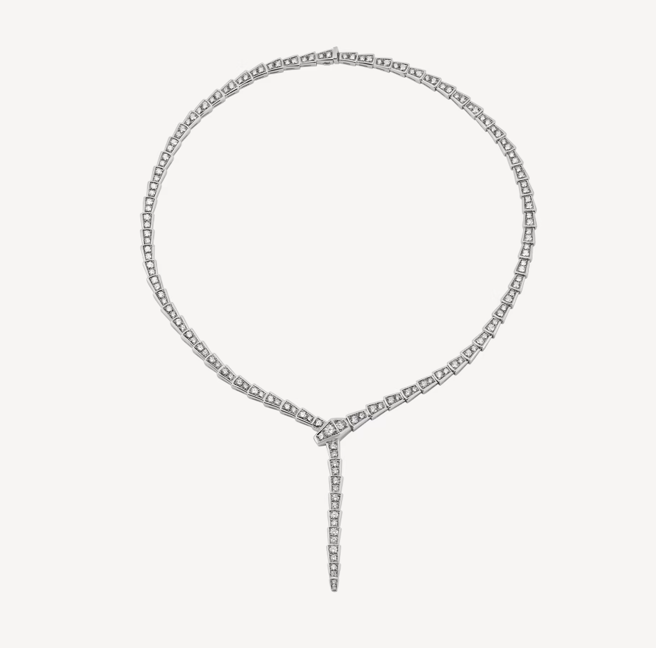 BVLGARI SERPENT DIAMOND PAVED SLIM SILVER NECKLACE