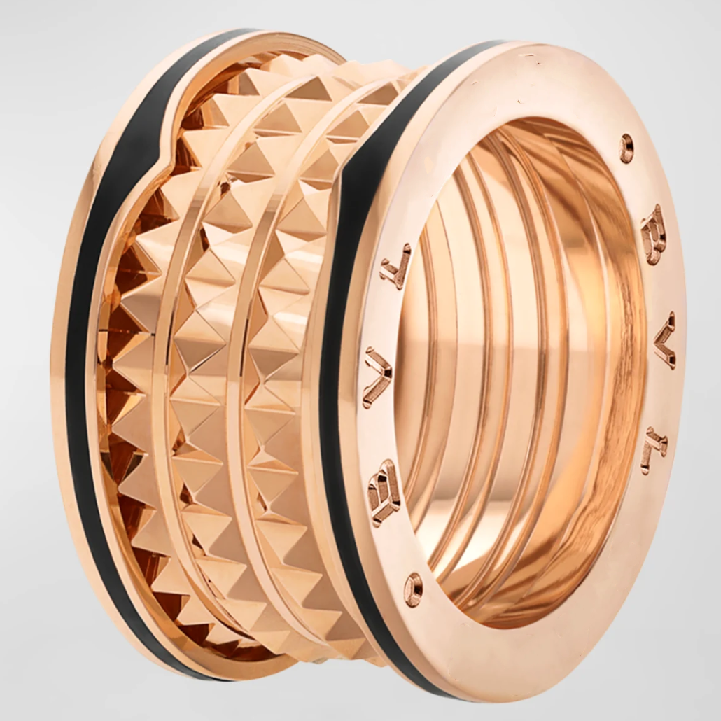 BVLGARI ZERO 1 ROCK BLACK CERAMIC PINK GOLD LARGE MODEL
