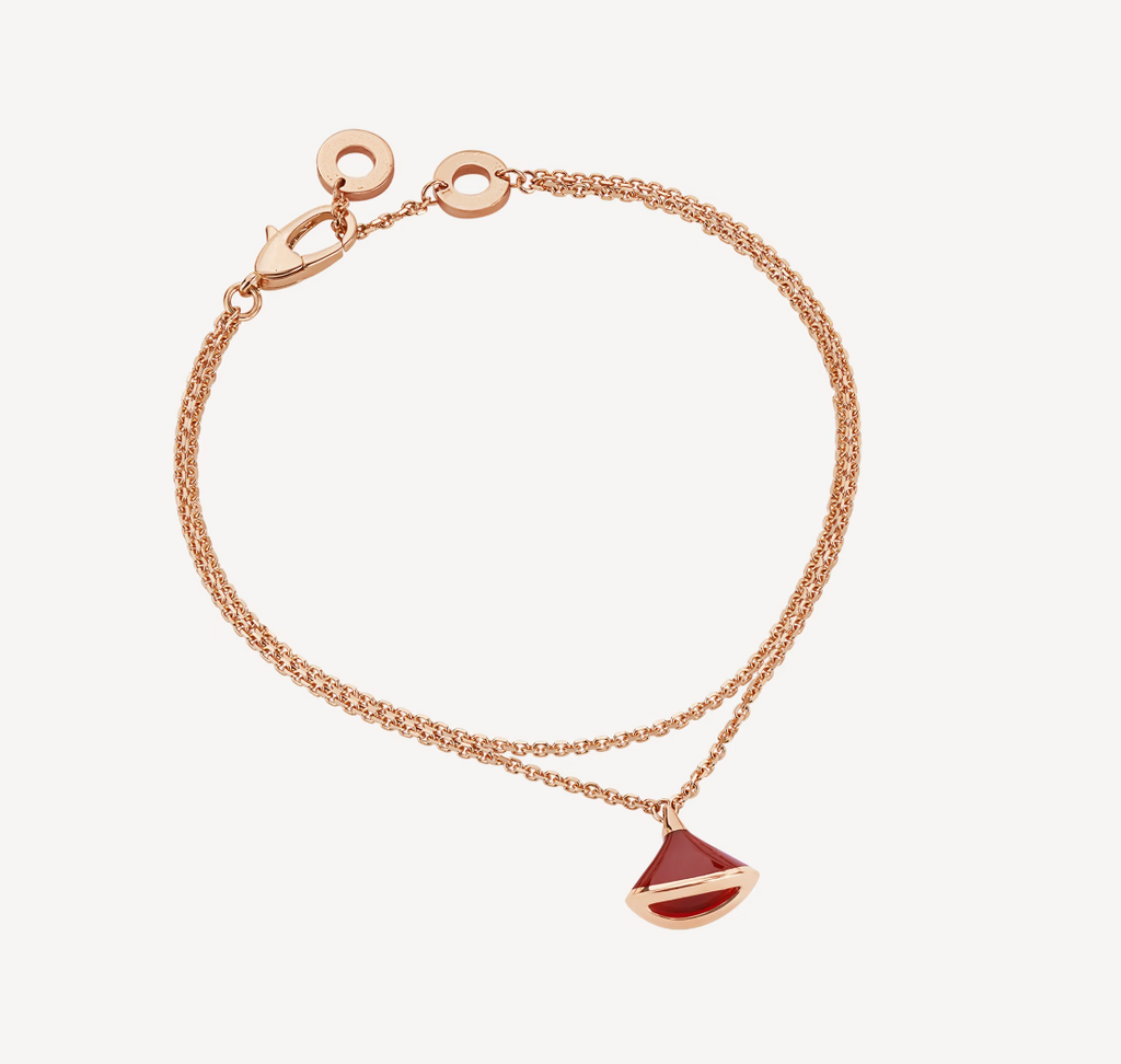 BVLGARI DREAM 1 MOTIF MOP PINK GOLD DOUBLE CHAIN BRACELET