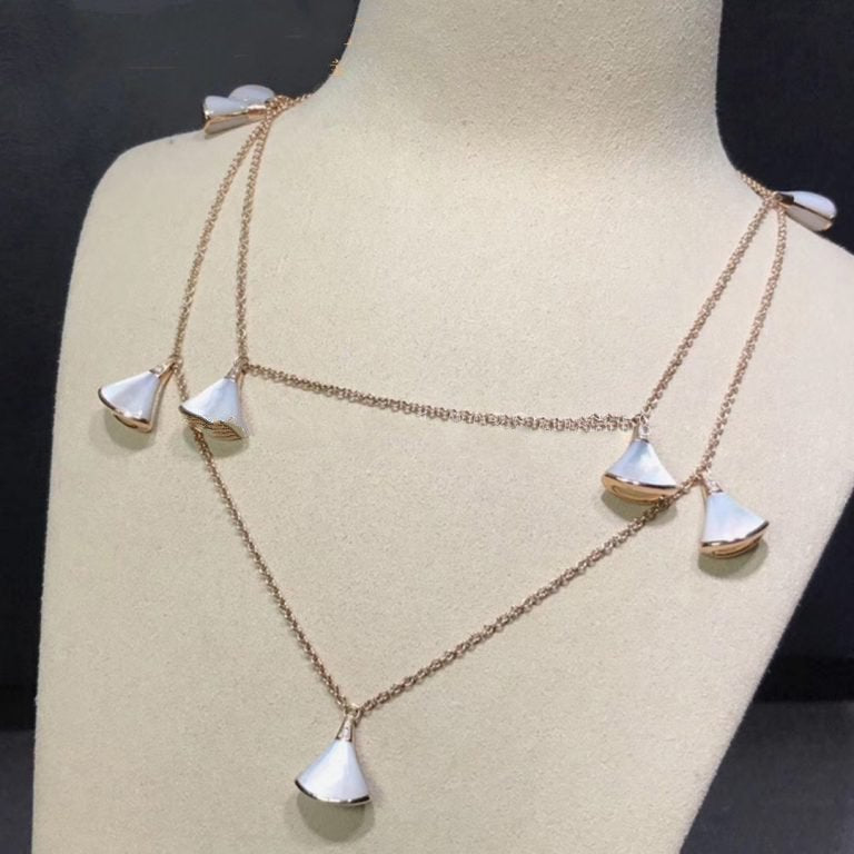 BVLGARI DREAM NECKLACE 9 MOTIF WHITE MOP PINK GOLD