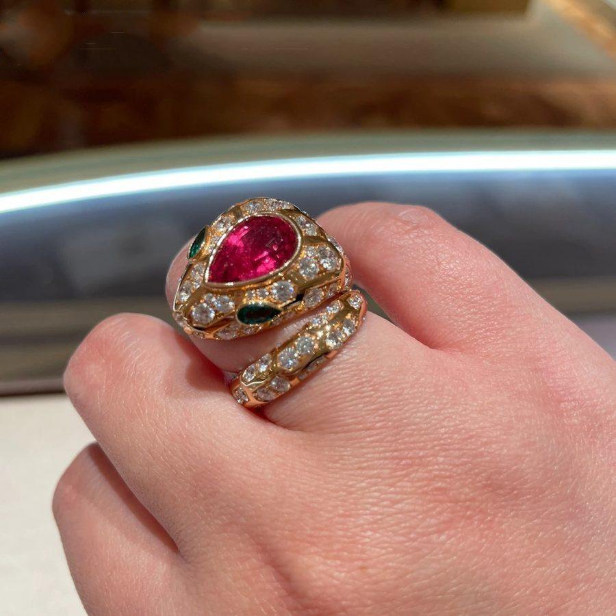 BVLGARI SERPENTI RING SNAKE MALACHITE PINK DIAMOND
