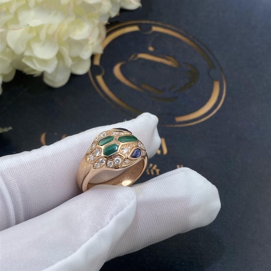 BVLGARI SERPENTI RING SNAKE MALACHITE AGATE DIAMOND