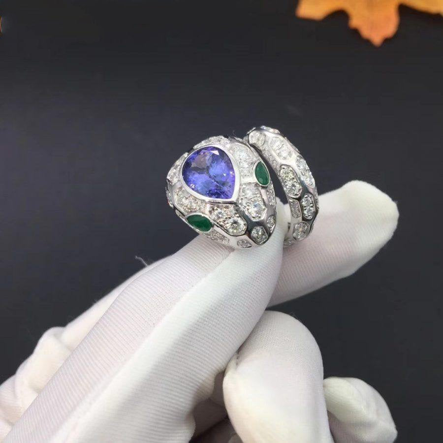 BVLGARI SERPENTI RING AGATE SILVER DIAMOND SNAKE
