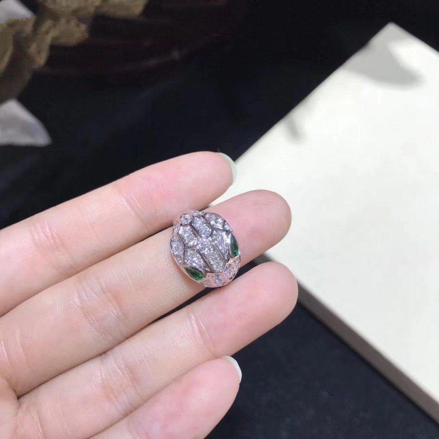 BVLGARI SERPENTI RING SNAKE MALACHITE SILVER DIAMOND