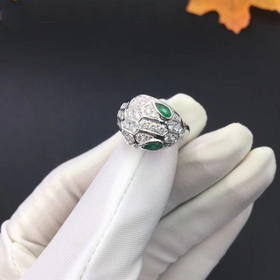 BVLGARI SERPENTI RING SNAKE MALACHITE SILVER DIAMOND