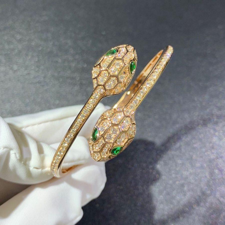 BVLGARI SERPENTI BRACELET GOLD MALACHITE DIAMOND DOUBLE SNAKE