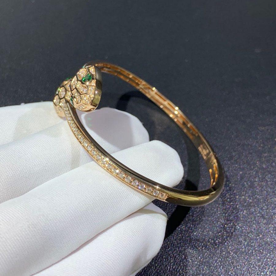 BVLGARI SERPENTI BRACELET GOLD MALACHITE DIAMOND DOUBLE SNAKE