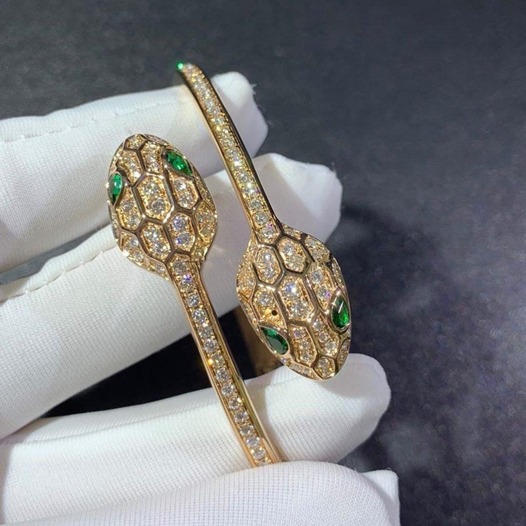 BVLGARI SERPENTI BRACELET GOLD MALACHITE DIAMOND DOUBLE SNAKE