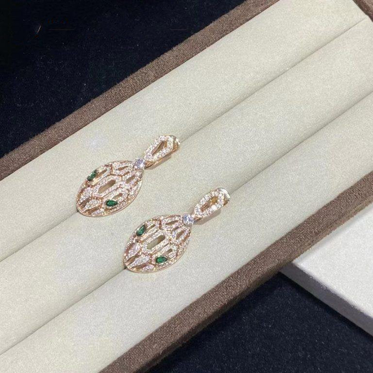 BVLGARI SERPENTI MALACHITE DIAMOND EARRINGS GOLD