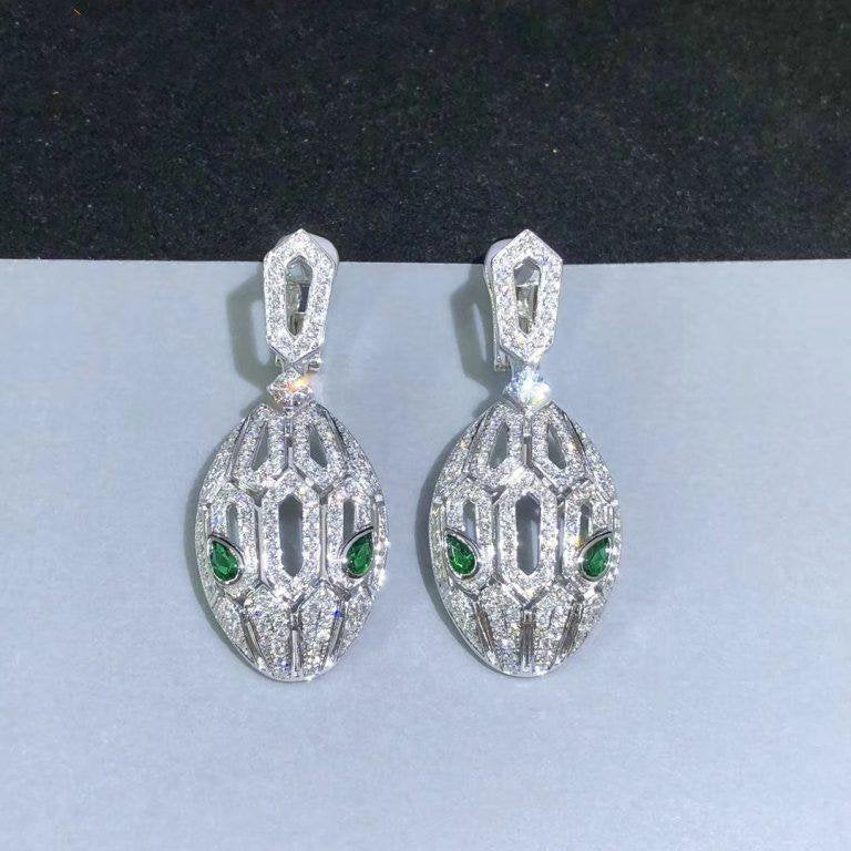 BVLGARI SERPENTI MALACHITE DIAMOND EARRINGS SILVER