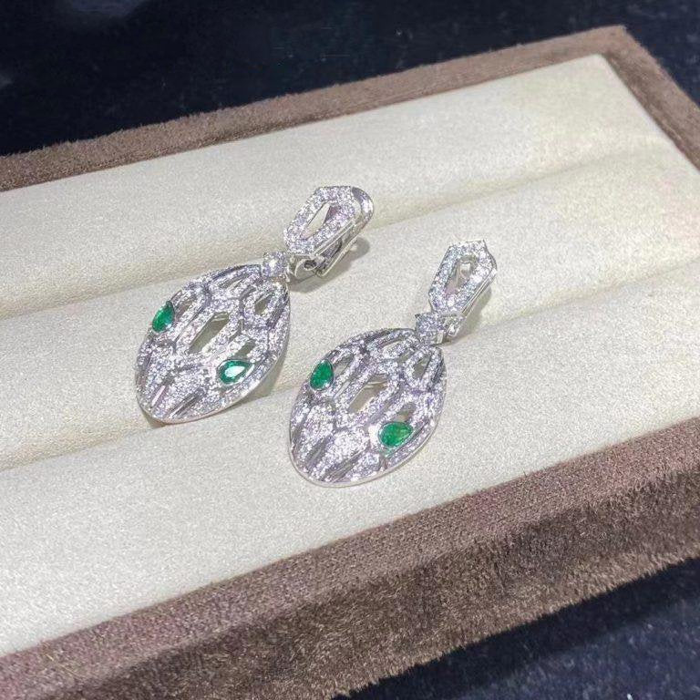 BVLGARI SERPENTI MALACHITE DIAMOND EARRINGS SILVER