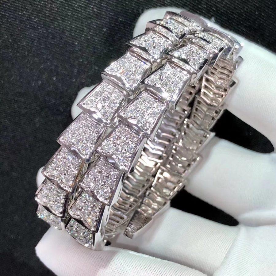 BVLGARI SERPENTI BRACELET 8MM SILVER DIAMOND DOUBLE ROW
