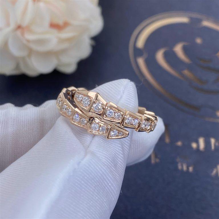 BVLGARI SERPENTI RING PINK GOLD DIAMOND PAVED 4MM
