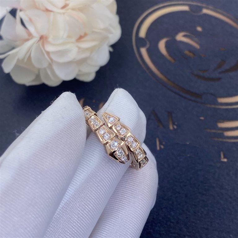 BVLGARI SERPENTI RING PINK GOLD DIAMOND PAVED 4MM