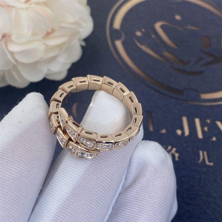 BVLGARI SERPENTI RING PINK GOLD DIAMOND PAVED 4MM