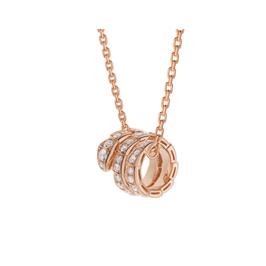 BVLGARI SERPENTI PINK GOLD NECKLACE DOUBLE RING DIAMOND