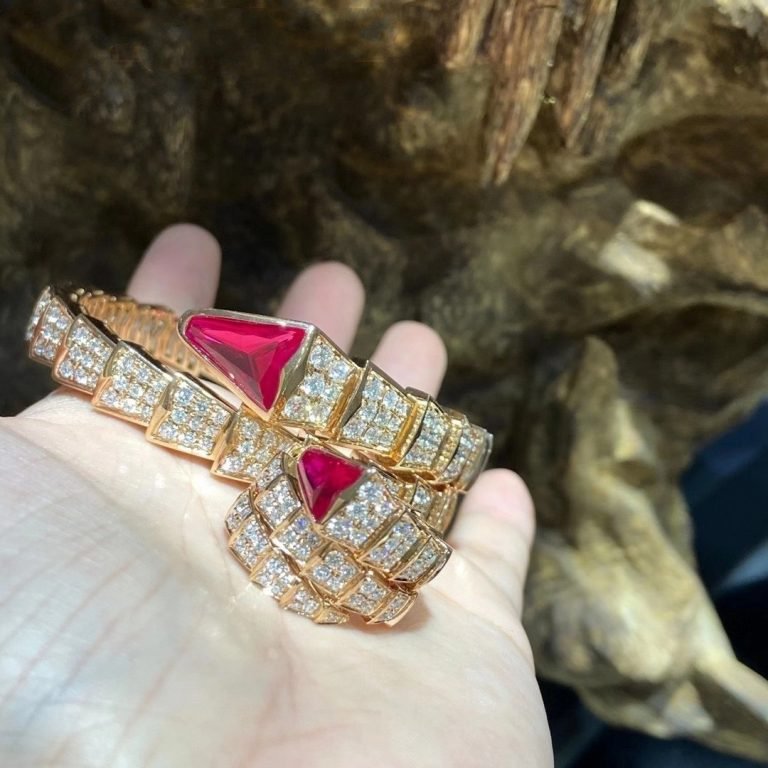 BVLGARI SERPENTI RING PINK GOLD DIAMOND PINK DOUBLE ROW