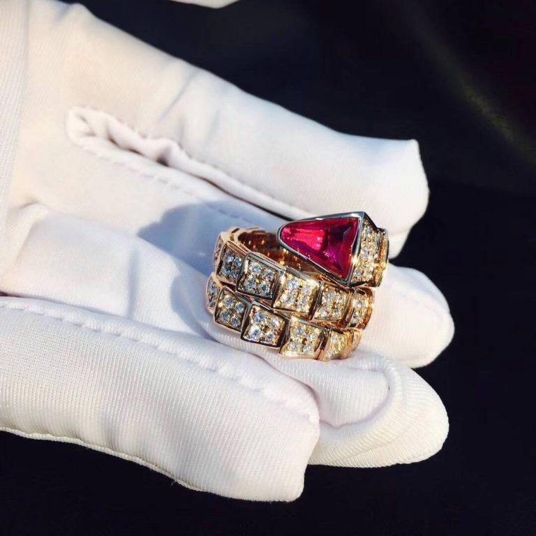 BVLGARI SERPENTI RING PINK GOLD DIAMOND PINK DOUBLE ROW
