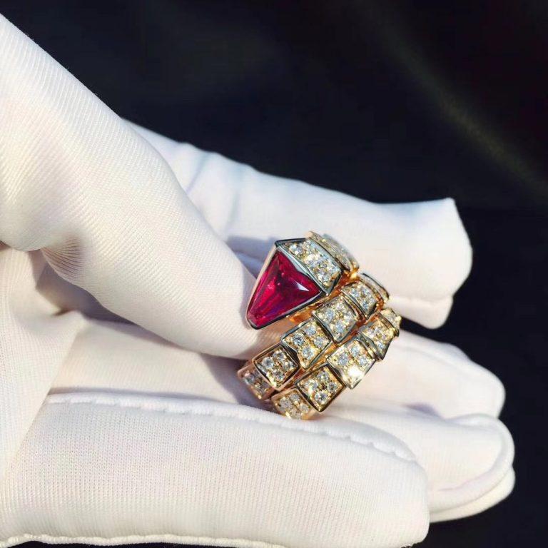 BVLGARI SERPENTI RING PINK GOLD DIAMOND PINK DOUBLE ROW