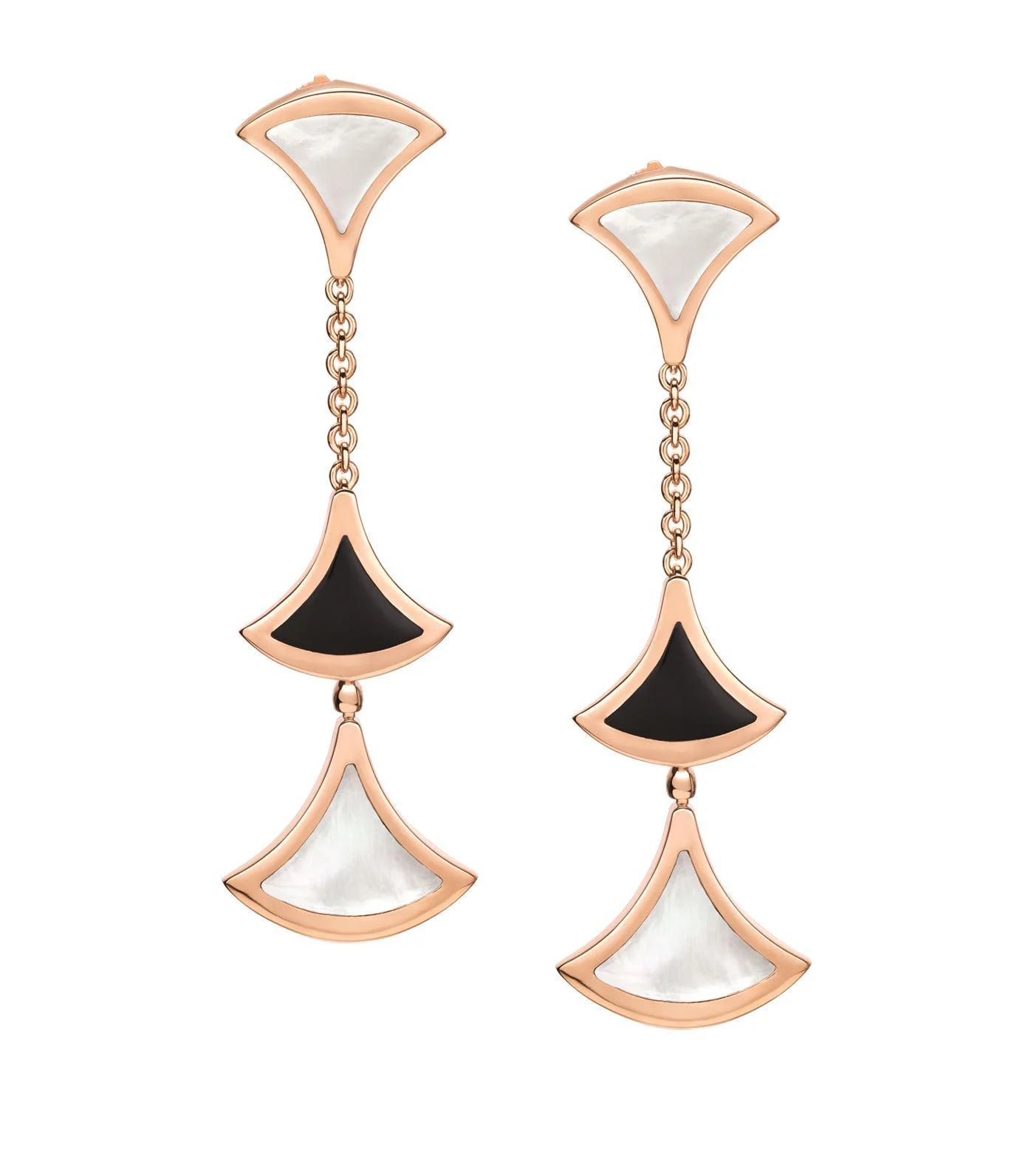 BVLGARI DREAM EARRINGS 3 MOTIFS ONYX MOP PINK GOLD