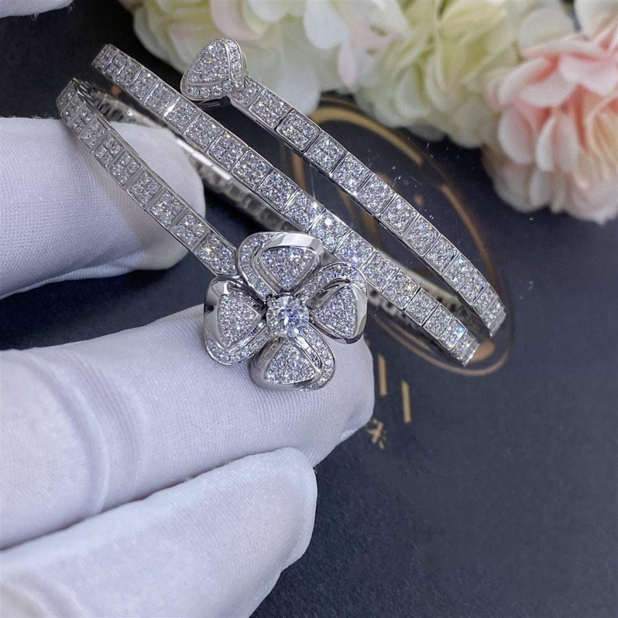 BVLGARI FIOREVER BRACELET SILVER DIAMOND DOUBLE ROW