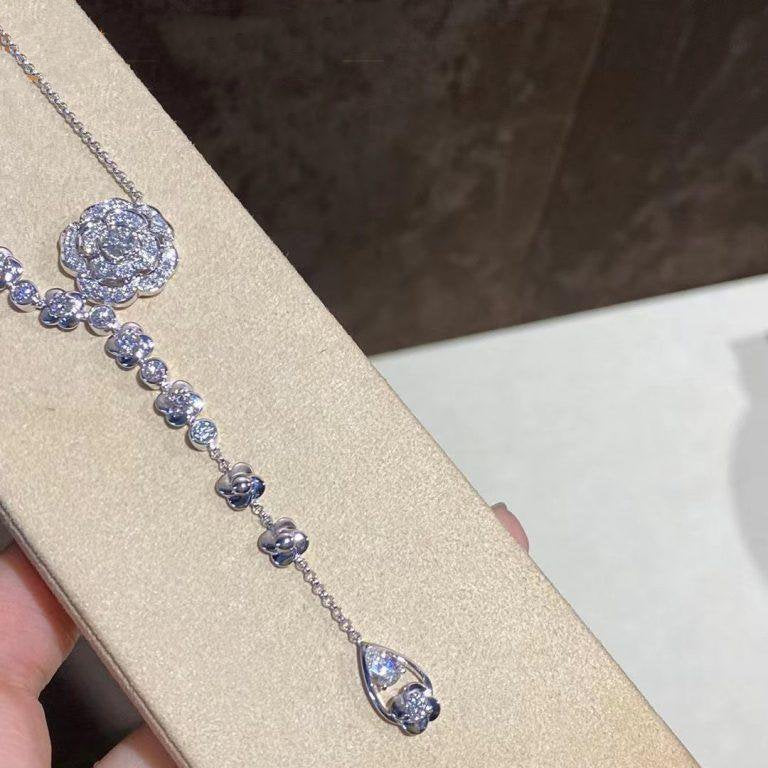 Chanel Bouton De Camelia Silver Diamond Necklace