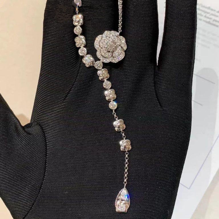 Chanel Bouton De Camelia Silver Diamond Necklace