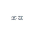 Chanel Logo Earrings Small Silver Diamond